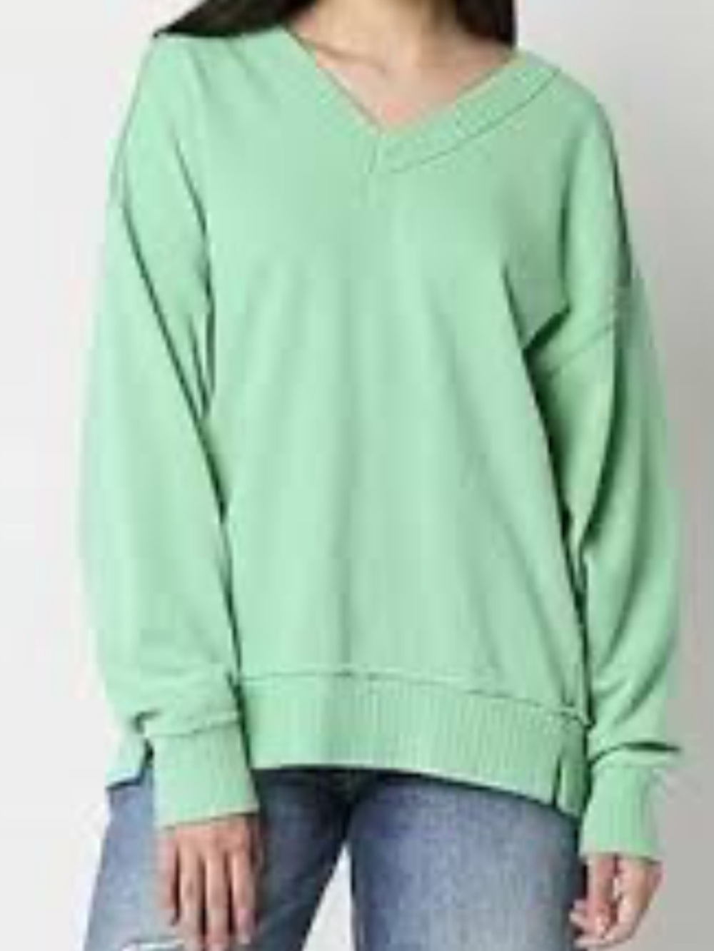 Arizona Mint Green V-Neck Pullover Sweater